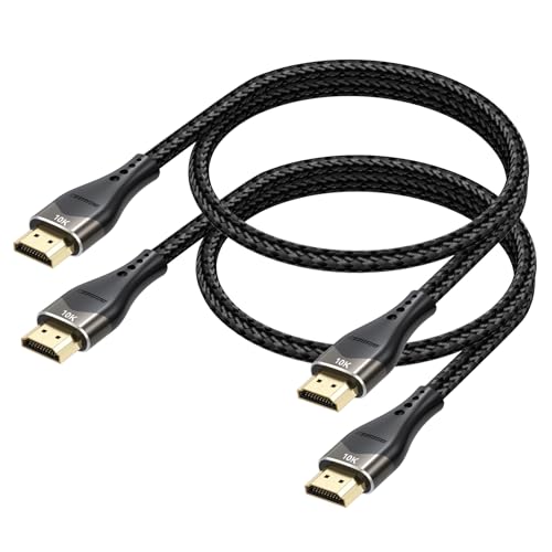 Short HDMI Cable 2FT 2-Pack 10K 8K 4K, HDMI 2.1 Cable 2 Foot 48Gbps Ultra High Speed Braided HDMI Cord 8K@60Hz, 4K@120Hz, eARC, HDR10+, HDCP2.3 for Monitor/HDMI Switch/Camera/TV Box/HDTV - size: 2FT
