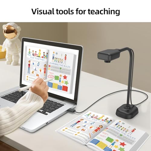 Document Camera for Teachers and Classroom, Gawervan USB Webcam/Doc Camera Built-in Mic— Mac OS, Windows, Chromebook Compatible for Live Demo, Web Conferencing, Distance Learning, Remote Teaching - color: Black