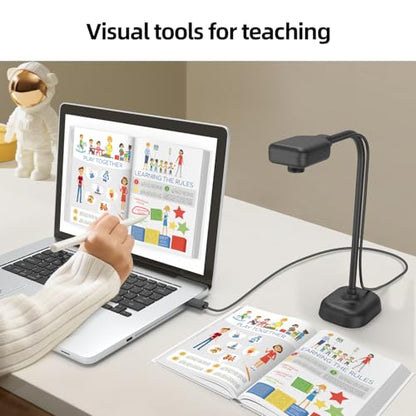Document Camera for Teachers and Classroom, Gawervan USB Webcam/Doc Camera Built-in Mic— Mac OS, Windows, Chromebook Compatible for Live Demo, Web Conferencing, Distance Learning, Remote Teaching - color: Black