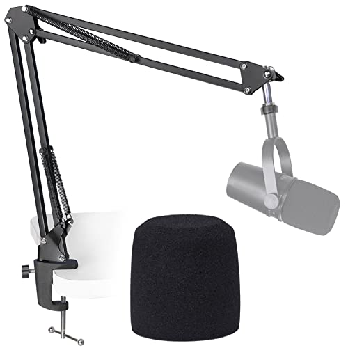SUNMON MV7 Boom Arm Mic Stand with Pop Filter, Adjustable Suspension Boom Scissor Arm Stand with Pop Filter Compatible with MV7, MV7X adn SM7B Microphone by SUNMON - color: Mic Stand with Pop Filter