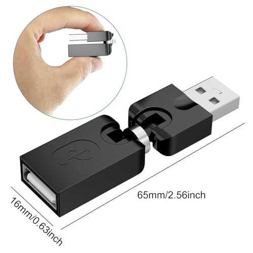 BERLAT Swivel USB 2.0 Adapter, 2 Pack Rotatable USB 2.0 Type A Male to Type A Female 360 Degree Rotation Adjustable Right Angle Extension Adapter Convertor (Black, AM-FM)