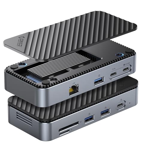 ORICO 9-in-1 USB C Hub with M.2 NVMe SSD Enclosure 10Gbps, Tool Free Hub Docking Station with Built-in Fan, Gigabit Ethernet, 100W PD, SD/TF, Type C & USB A for Laptop MacBook - size: 9-in-1