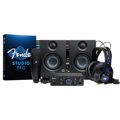 Fender Quantum Complete Recording Bundle with Quantum LT2 USB Interface, Mic, Speakers, Headphones & Recording Software | All-in-One Bundle for the Guitarist, Vocalist & Podcaster
