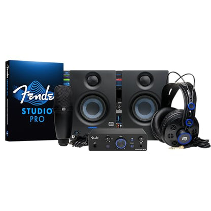 Fender Quantum Complete Recording Bundle with Quantum LT2 USB Interface, Mic, Speakers, Headphones & Recording Software | All-in-One Bundle for the Guitarist, Vocalist & Podcaster