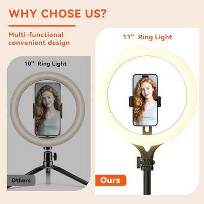 Ring Light with Stand is an Adjustable 11" Desk Ring Light,Featuring Overhead Phone Mount and Overhead Camera Mount with Light,Designed for Video Recording,YouTube,TikTok,Live Streaming