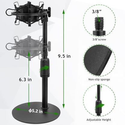 Upgraded AT2020 Desktop Mic Stand, Adjustable Mic Stand Desk with Shock Mount and Foam Windscreen for Audio Technica AT2020 AT2020USB+ AT2035 ATR2500 Condenser Mic