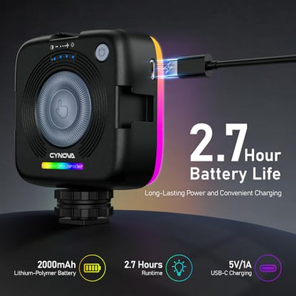 CYNOVA Magnetic RGB Video Light with Mini Desktop Tripod | Portable LED Camera Light 3000–9000K, 126 LEDs, Rechargeable Mini Panel for Vlogging, Live Streaming, Photography
