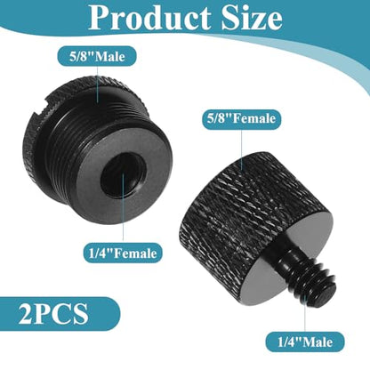 2 Pack Mic Stand Adapter 5/8 to 1/4 and 1/4 to 5/8 Screw Adapter, Aluminum Alloy Microphone Tripod Camera Mount Adapters Microphone Stand Accessories