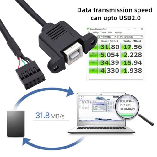 chenyang USB 2.0 Front Panel Header 9/10Pin Male to USB 2.0 Type-B Female Mainboard Header Port Extension Cable Adapter 1.64FT/0.5M - style: Type-B Female