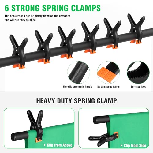 Green Screen Backdrop with Stand, 6.5x5ft Portable Greenscreen Background with Stand, T-Shape Green Screen Stand kit with 6 Spring Clamps, Sandbag, Carry Bag for Zoom, Video - size: 6.5x5 FT
