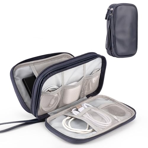 Travel essentials Electronic Cable Organizer Pouch Accessories Carry Case Portable Waterproof Double Layers multifunctional Storage Bag for Cord, Charger, Phone, Earphone, Dark Blue - color: Dark Blue