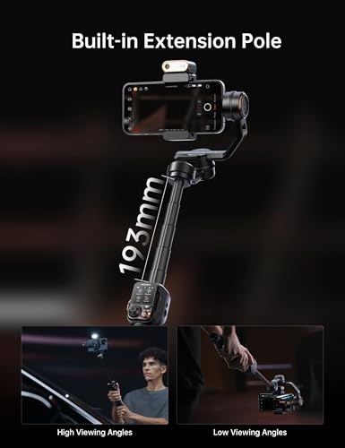 Hohem iSteady M7 Smartphone Gimbal Stabilizer, AI Tracking Sensor with Fill Light, 1.4" Full Color Detachable Touchscreen Remote Control, Built-in Extension Rod, 3-axis Phone Gimbal for iPhone Android