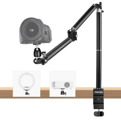 TARION Overhead Camera Desk Mount with Clamp Ballhead 3/8'' 1/4'' Screw | 6.6lbs Load Capacity, Flexible Gear Joints for Camera Light Projector, Overhead Shooting, Live Streaming TKA01-L