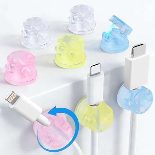 AGPTEK 8 Pack Magnetic Cable Clips, Upgraded 360° Rotatable Cord Holder Clips for Nightstand, Desk Cord Organizer Adhesive Wire Management Home Office Phone Charging Cords USB Cable Keeper (Colorful) - color: Colorful