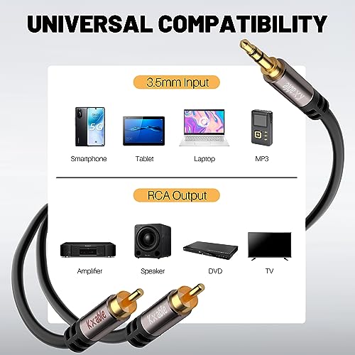 3.5mm to RCA Cable 50FT, 2 Male RCA to Aux Stereo Audio Adapter, Hi-Fi Sound Auxiliary Y Splitter Cord, Shielded 1/8 to 2RCA Cable for Headphone, MP3, Tablet, Speaker, HDTV, Phone and More - size: 50 Feet