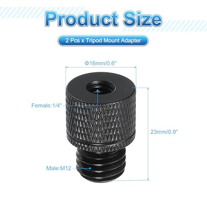 PATIKIL Tripod Screw Adapter 1/4" Female to M12 Male, 2 Pcs Tripod Nut Connectors Camera Mount Screw Camera Double Head Converter for Microphone Holder Magic Arms Accessories, 23 mm - size: 1/4" Female to M12 Male,23 mm