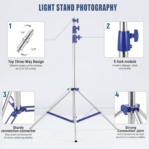 SH Light Stand Photography, 9.1ft/280cm Air Cushioned Studio Light Stand, Heavy Duty Metal Photo Video Tripod Stand with 1/4" to 3/8" Screw for Strobe, Camera, Ring Light, Softbox, Max Load 22lb/10kg - color: Blue