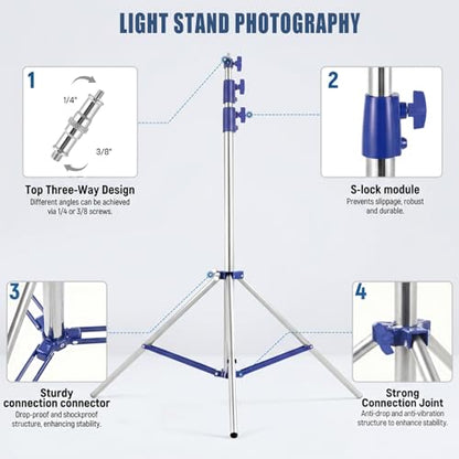 SH Light Stand Photography, 9.1ft/280cm Air Cushioned Studio Light Stand, Heavy Duty Metal Photo Video Tripod Stand with 1/4" to 3/8" Screw for Strobe, Camera, Ring Light, Softbox, Max Load 22lb/10kg - color: Blue