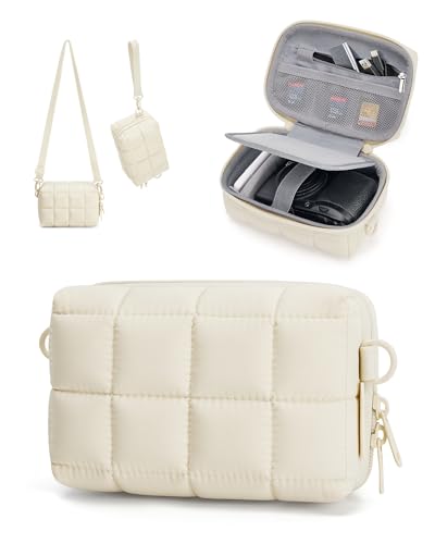 BAGSMART Digital Camera Case, Protective Puffy Camera Case with 2 Carrying Ways, Lightweight & Waterproof Small Camera Bag for Canon PowerShot G7X Mark II/III/Sony DSCW800/DSCW830 - Beige - color: Beige