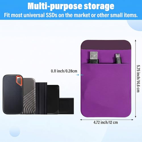 Portable Hard Drive Sleeve 2-Pocket Stick on Pouch with Reusable Adhesive SSD Hard Drives Carrying Case Computer Accessories Pouch Holder for Most Laptop External Solid State Drive Mouse USB Cable - color: Purple