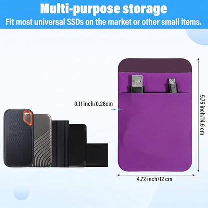 Portable Hard Drive Sleeve 2-Pocket Stick on Pouch with Reusable Adhesive SSD Hard Drives Carrying Case Computer Accessories Pouch Holder for Most Laptop External Solid State Drive Mouse USB Cable - color: Purple