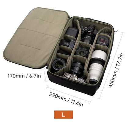 PGYTECH Large Camera Insert Bag, Waterproof Lens Pouch for Photographers and Traveler, Lightweight DSLR/SLR Lens Carring Case with Thicken Partition for Canon/Nikon/Sony/Mirrorless Cameras - size: L