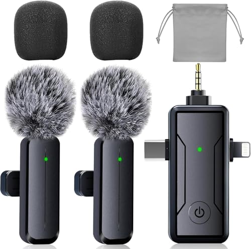 Wireless Mini Microphone for iPhone Android Phone Camera: 3 in 1 Lavalier Lapel Mic for Video Recording - Noise Cancelling Clip on Shirt Microphones for Tiktok YouTube Podcast Vlogging - color: Matte Black