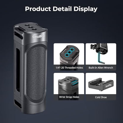 SMALLRIG Mini Camera Side Handle with NATO and 1/4"-20 Screws Installation Options, for Left and Right Hand, with 1/4"-20 Threaded Holes, Wrist Strap Holes, Cold Shoe, Up and Down Adjustable - style: 1/4"-20 Screws & NATO Clamp