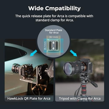 SmallRig HawkLock H38 Quick Release Mount Plate for Arca-Swiss, QR-Slide Camera Mount Plate for Arca with Two 1/4"-20 Screw, Silicone Pad and 1/4"-20 Threaded Hole for Manfrotto Plate or Tripod - 4486