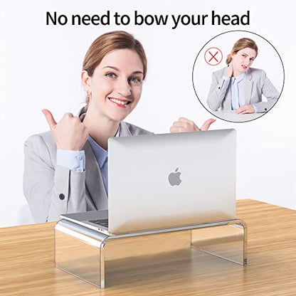 Acrylic Monitor Stand Riser Clear Laptop Stand Riser L14 xW7.5 xH4 | Compatible with All Notebooks and Monitor, Computer Stand for Desk Organizer, White Aesthetic Design, For Office Home iMac - size: 14''