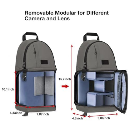 MOSISO Camera Sling Bag, DSLR/SLR/Mirrorless Camera Case Shockproof Photography Camera Backpack with Tripod Holder & Removable Modular Inserts Compatible with Canon/Nikon/Sony/Fuji, Gray - color: Gray
