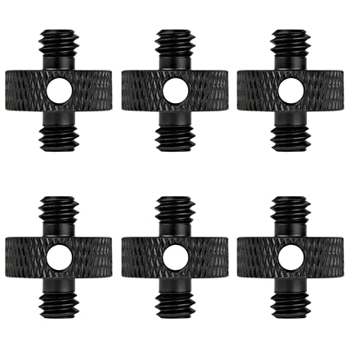 1/4 Male to 1/4 Male Camera Thread Screw Adapter with Hole Threaded for Cage, Tripod, Mic, Light Stand, DSLR Shoulder Mount, 6 Pcs (Black) - color: 1/4-1/4 Male Hole