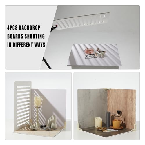 4PCS 16x16 Inch Backdrop Boards, 1PC 15x19 Inch Window Shadow Pane, 1PC Light Cone with Backets & Holders, Background Kit for Small Product Food Make-up Product Studio, BEIYANG - color: 5PCSkit