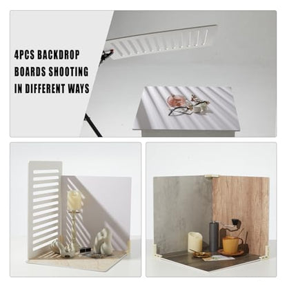 4PCS 16x16 Inch Backdrop Boards, 1PC 15x19 Inch Window Shadow Pane, 1PC Light Cone with Backets & Holders, Background Kit for Small Product Food Make-up Product Studio, BEIYANG - color: 5PCSkit