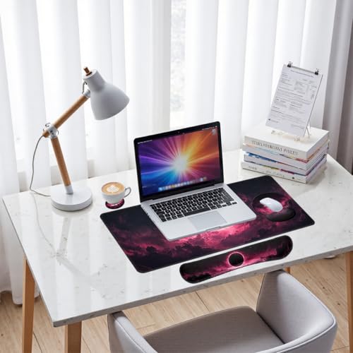 Dark Eclipse Desk Mat Set Cosmic Fantasy Sky Large Mouse Pad with Wrist Rest 4in1 Desk Mat for Desktop Ergonomic Keyboard Wrist Support Anti-Slip Computer Ergonomic Mouse Pad Home Office Gaming - color: Dark Eclipse