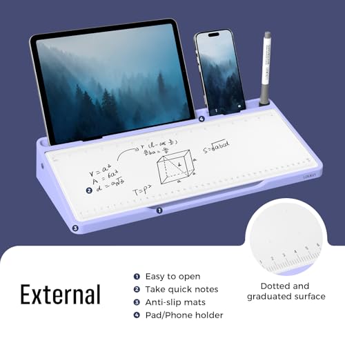 LOUKIN Glass Desktop Whiteboard, 15.3" x 5.6" Dry Erase Desk Board with Dotted and Graduated Surface, Desktop Buddy, Great for Design and Drawing, 3 Markers and 1 Dry Erase Eraser Included (Purple) - color: Purple