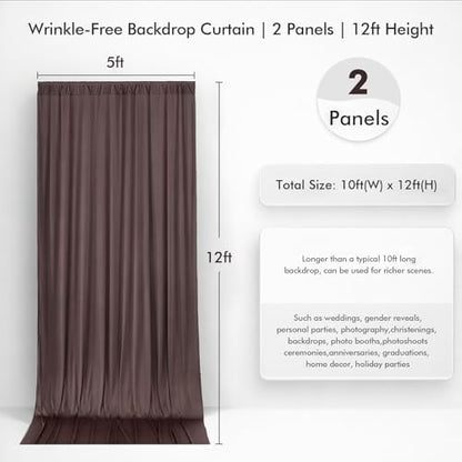 10ftx12ft Wrinkle Free Brown Backdrop Curtain, 2 Panels 12FT Height Wedding Coffe Backdrop Drapes, Silky Polyester Back Drop Cloth for Birthday Photography Background Party Backdrop Draping - color: Brown, size: (W)5ft x (H)12ft (2 Panel)