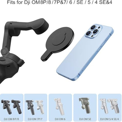 OM Magnetic Phone Mount for DJI Osmo Mobile 8P/8/7P/OM 7/OM 6/SE/OM 5/OM 4 SE/OM 4 Magsafe Quick-Release Adapter Magnet Clamp Clip, Mounting for Video Photo Shooting Phone DJI Gimbal Accessories - color: Black