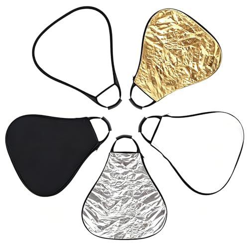 32in/80cm 5 in 1 Triangle Reflector Photography with Handle | Portable Foldable Light Diffuser for Photographers, Live Streamers, Portrait & Product Shooting