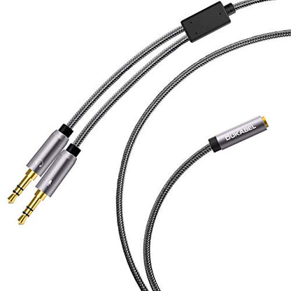 DUKABEL Long Headset Splitter Cable (4ft/1.2m), 3-Pole TRS Microphone(Male) & Audio(Male) to Single 4-Pole TRRS (Famle) Jack Headphone Adapter/Crystal-Nylon Braided / 24K Gold Plated / 99.99% 4N OFC - size: 46 inches