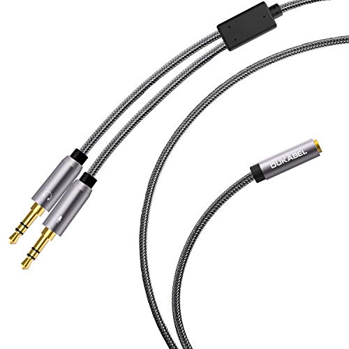 DUKABEL Long Headset Splitter Cable (4ft/1.2m), 3-Pole TRS Microphone(Male) & Audio(Male) to Single 4-Pole TRRS (Famle) Jack Headphone Adapter/Crystal-Nylon Braided / 24K Gold Plated / 99.99% 4N OFC - size: 46 inches