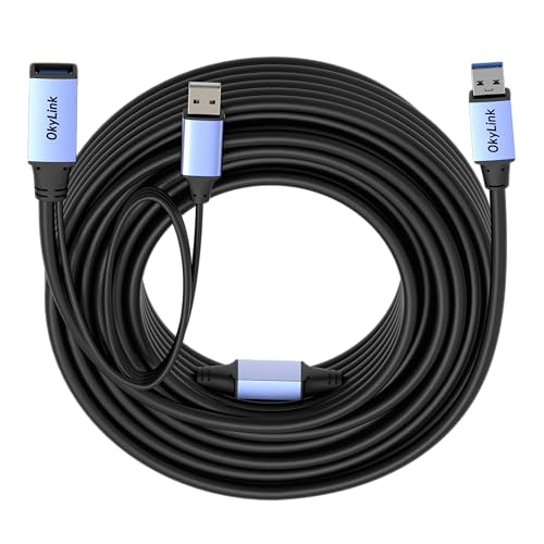 OkyLink Active USB 3.0 Extension Cable A to A, Male to Female 50ft | 15m, 3.2 Gen1, with Power Cable, 5Gbps, Plug and Play,for Long Range CCTV, Industrial Use - color: USB3.0(5Gbps), size: 50ft (15m)