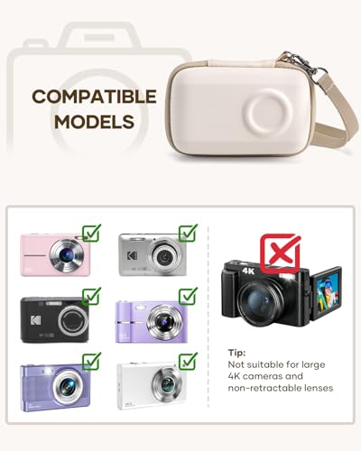 SQERO Digital Camera Case for KODAK PIXPRO FZ45 FZ55 & CAMKORY 1080P - Compact Travel Bag with 3 SD Card Slots, Small Lightweight Pouch, Cute Gifts for Adults Kids - color: beige