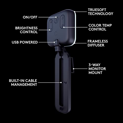 Logitech for Creators Litra Glow Premium LED Streaming Light with TrueSoft- Computer lighting for video conferencing, Zoom meetings, with adjustable mount and desktop app control for PC/Mac - Graphite