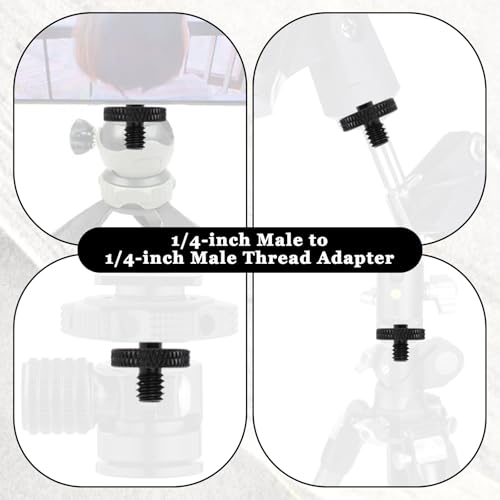 Skrfren 6 Pack 1/4" Male to 1/4" Male Threaded Tripod Screw Adapter, Double Head Standard Mounting Thread Converter, Aluminum Alloy Camera Cage Mount Adapter for Light Stand Shoulder Rig (Black)
