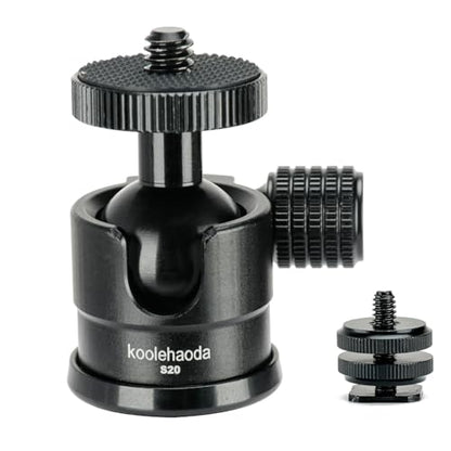 Koolehaoda Mini Ball Head with Cold Shoe Mount 360° Swivel for Camera | Tripod Ball Head Aluminum 1/4" Screw Panoramic Mount with Removable Hot Shoe Adapter for Video Light Microphone
