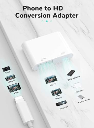 Apple MFi Certified Lightning to HDTV Digital AV Adapter 1080P HD Video Sync Screen Connector Cable with Charging Port Compatible with iPhone 14/13/12/11/ X/ 8/7/ iPad on HDTV/Projector/Monitor - style: Lightning to HDTV