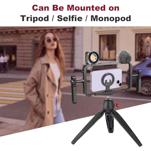 Magnetic Phone Cage with Handle,Smartphone Cage Kit with 360° Rotation Handgrip and Magnetic Sticker for Photography,Compatible with iPhone 17/16/15/14/13 Series and Andriod Phones (Black) - color: Black