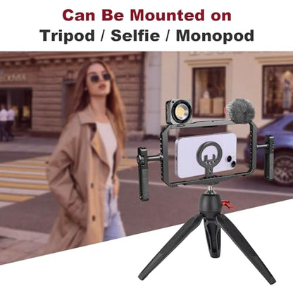 Magnetic Phone Cage with Handle,Smartphone Cage Kit with 360° Rotation Handgrip and Magnetic Sticker for Photography,Compatible with iPhone 17/16/15/14/13 Series and Andriod Phones (Black) - color: Black