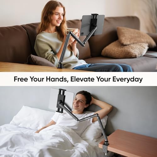 Urmust Tablet Stand for Desk, Adjustable iPad Holder for Bed, 360° Rotation, Sturdy Aluminum Tablet Arm Mount for 4.7"-15.6" iPad Pro/Air/Mini, iPhone, Galaxy Tab, for Kitchen, Work, Video Call - size: 3 Arm-Up to 15.6"
